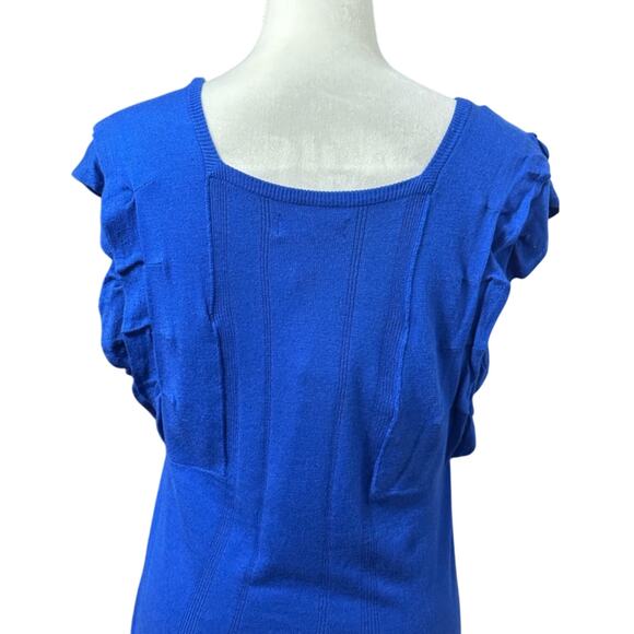 Attention Ruffled Cap Sleeve Sweater Square Neck Lightweight Blue Women's Large - Picture 5 of 8